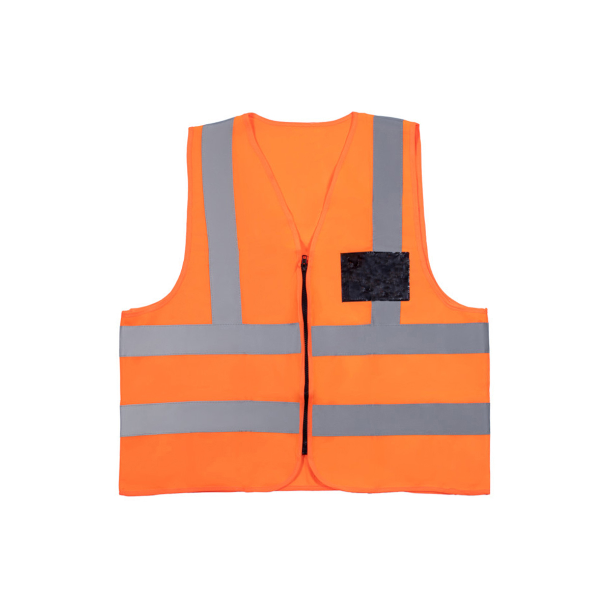 orange reflective vest with zip and id pocket front 2